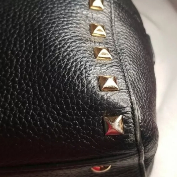Michael Kors Black Leather Sandrine Gold Stud Satchel - Picture 10 of 16